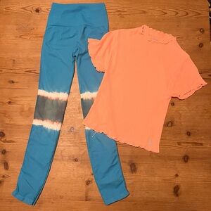 FP Movement Free People Blue and Orange Tye Dye Leggings and Orange Top Set XS/S